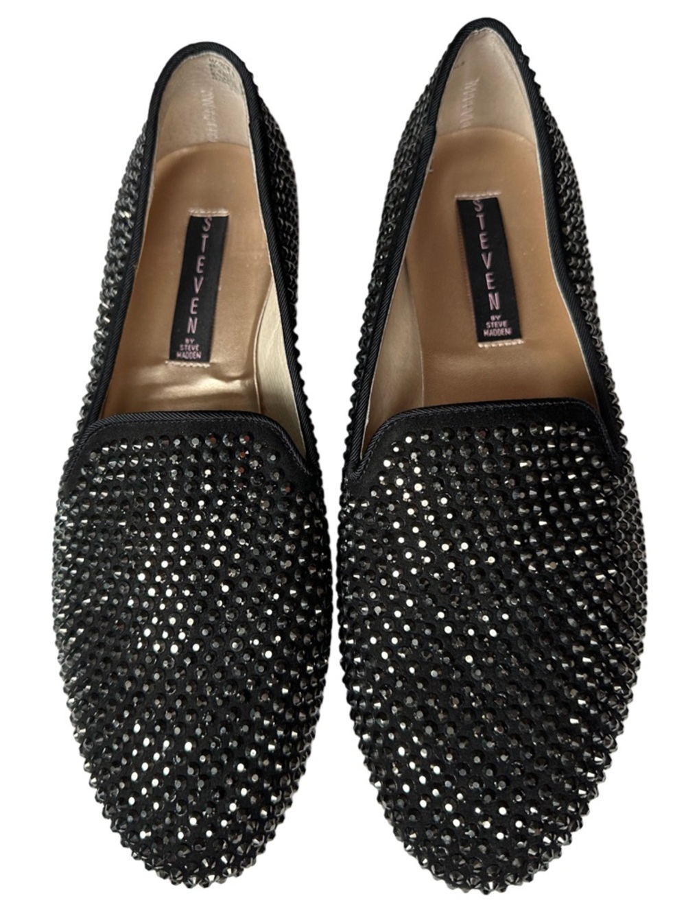 Steve Madden Black Rhinestone Studded Loafers Size 8M Slip On Flats